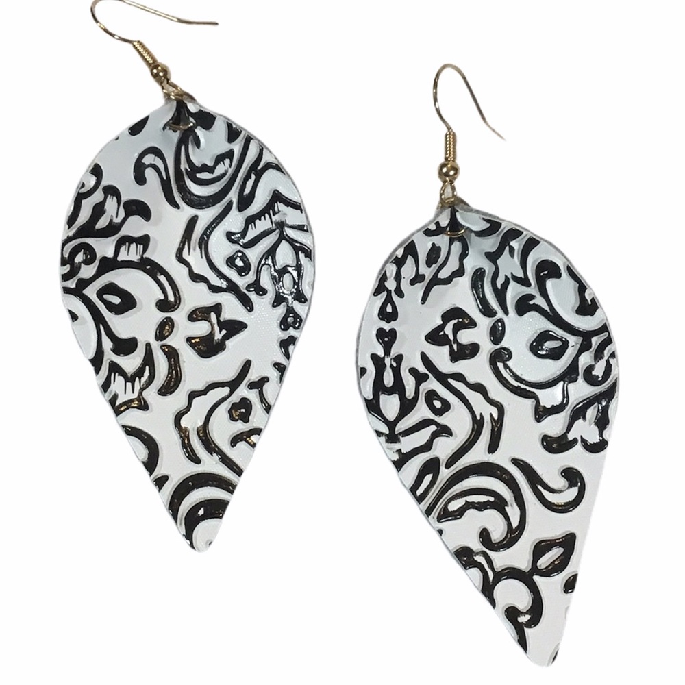 Black & white vegan leather Petal earrings